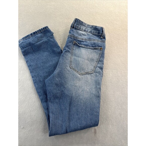 Boohoo Rose Flower Embroidered Light Wash Jeans Ripped High Waisted Size 4 - Picture 3 of 12